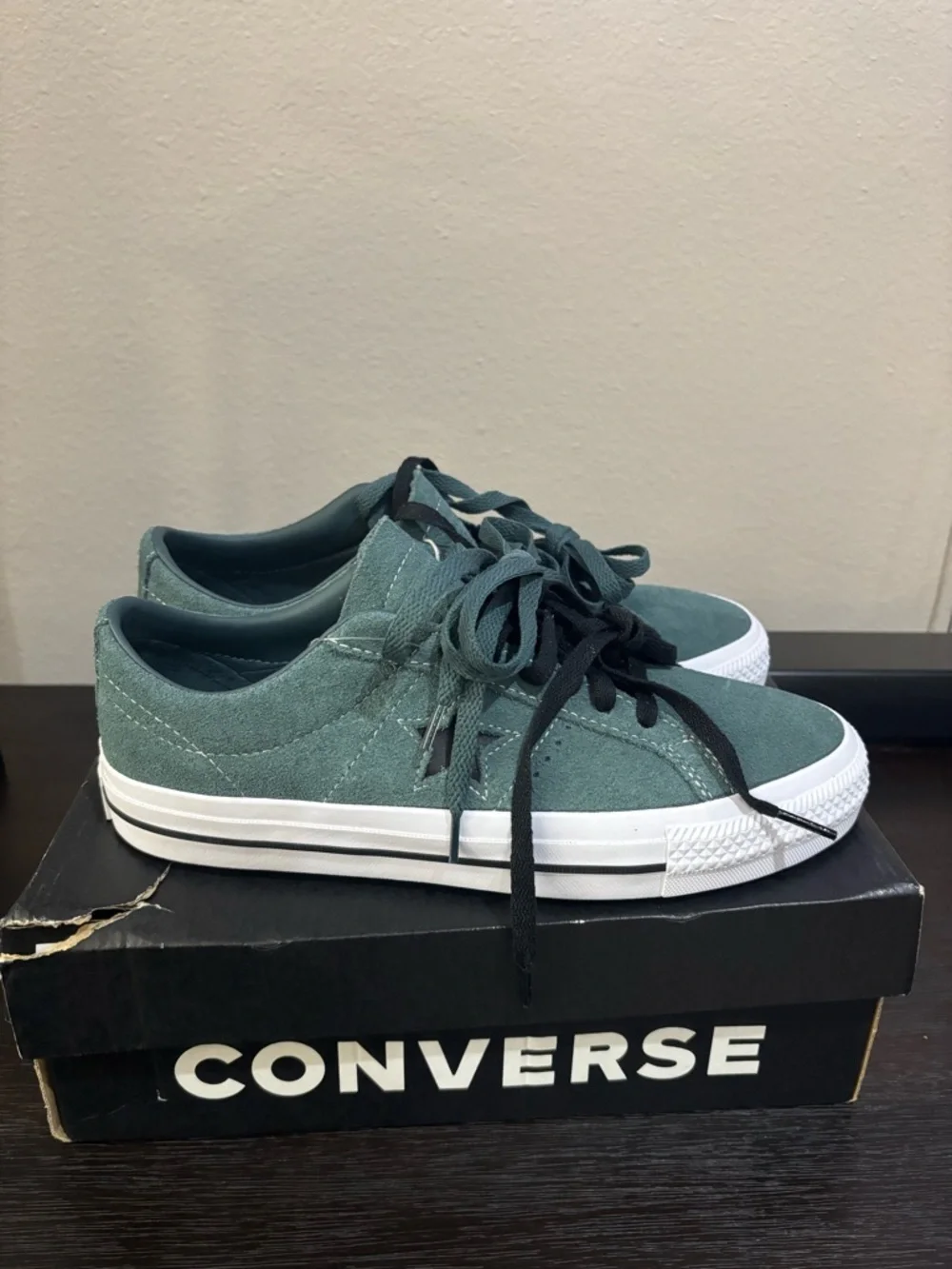 Converse Kids Teal Suede One Star Sneakers with Black Star - Picture 5 of 14